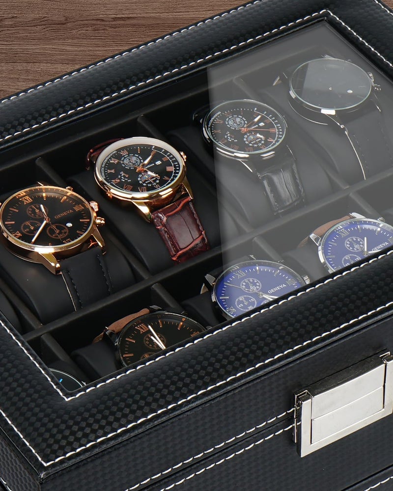 Jenseits Watch Box, 20 Slot Watch Case for Men, 2 Layers Lockable Watch Display Case with Glass Lid, Large Capacity Watch Storage Organizer, Gift for Loved Ones, Luxury Watch Holder (Black) - Image 4